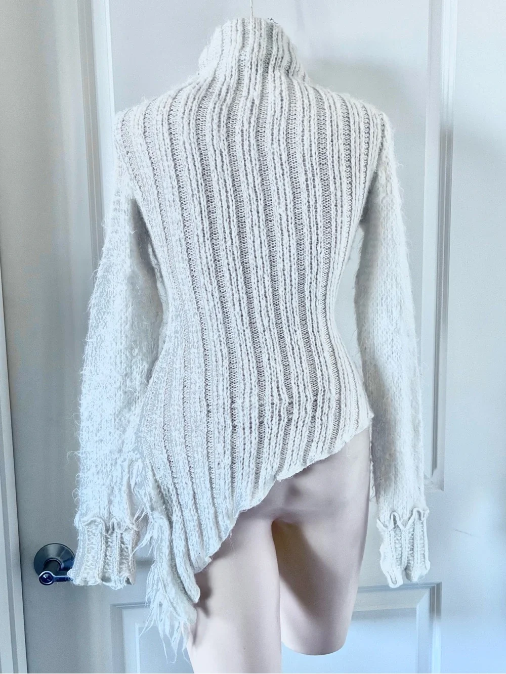Asymmetrical Ribbed Turtleneck Sweater - Cream - Picture 3 of 5